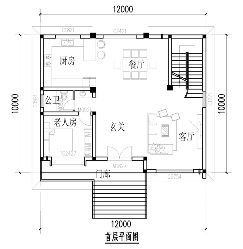 农村现代风格别墅一层平面图