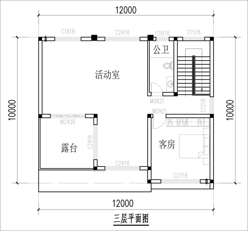 农村现代风格别墅三层平面图