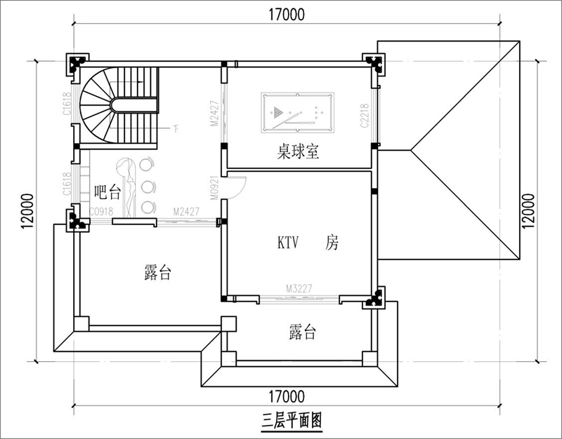 农村别墅二层半平面图