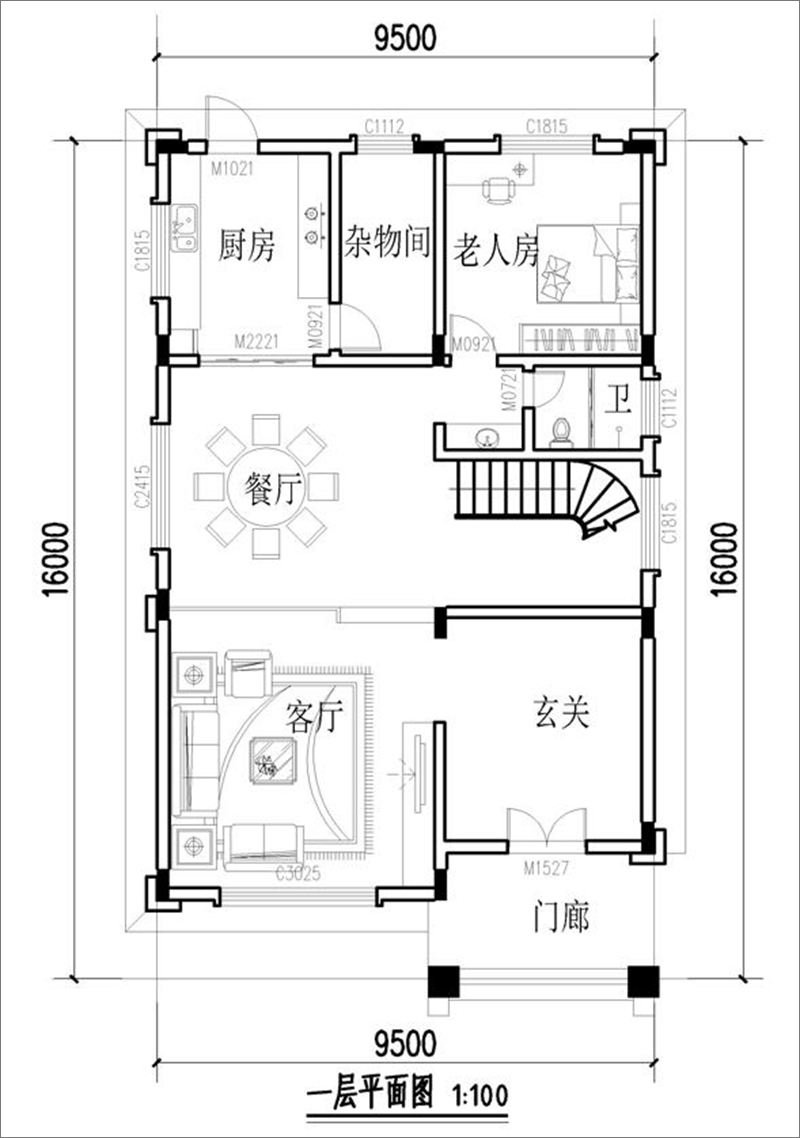 两间三层别墅一层户型图