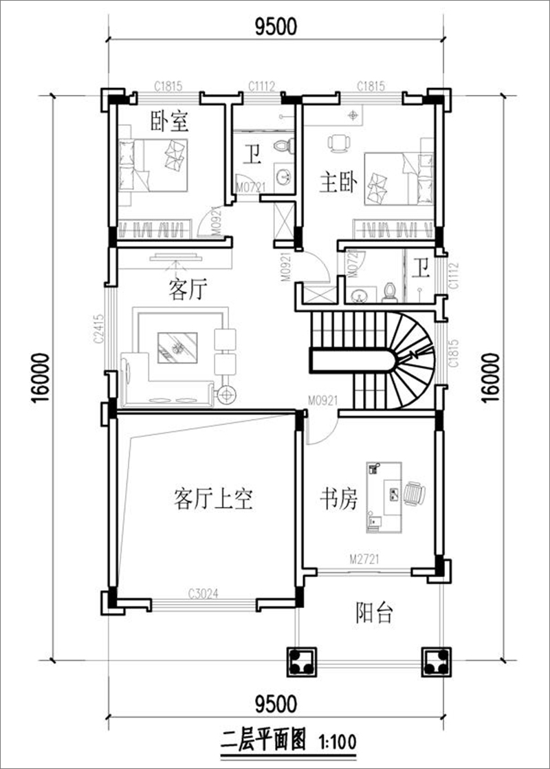 两间三层别墅二层户型图