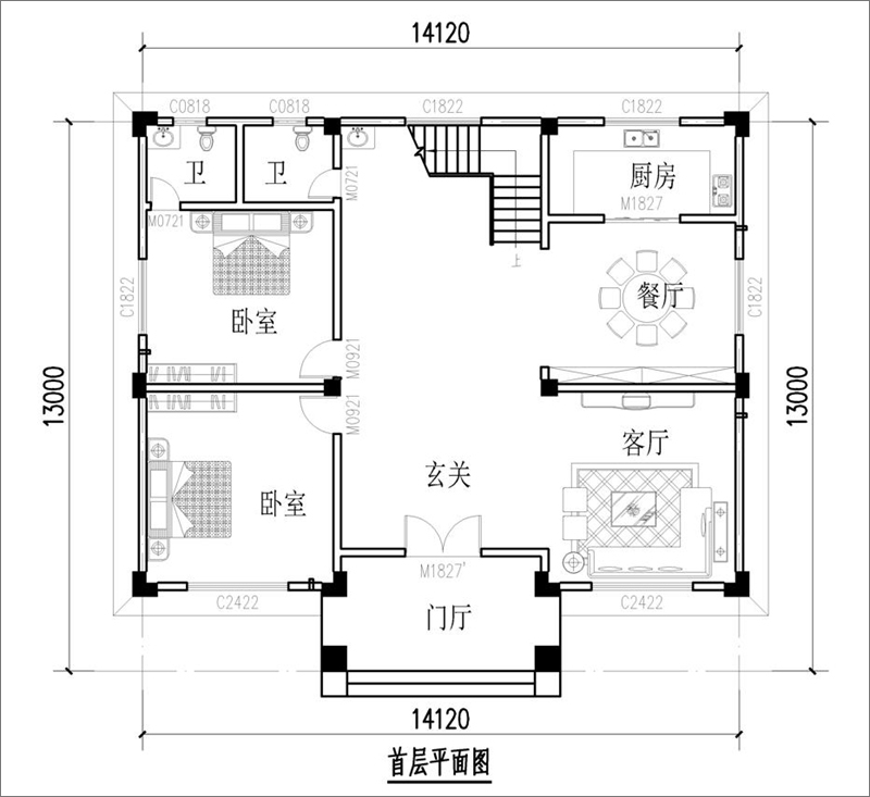 农村欧式别墅一层户型图