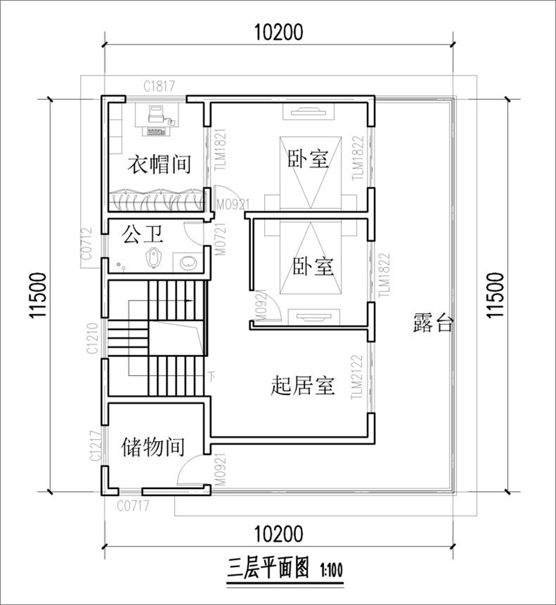三层现代风格别墅户型布局图