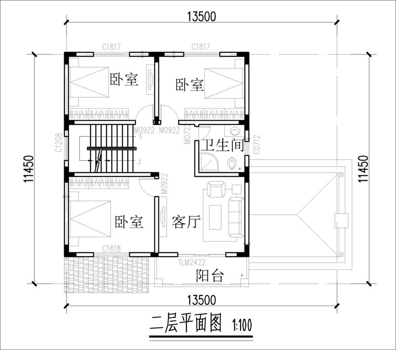 农村两间三层小洋房户型图