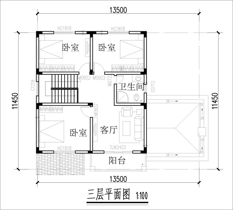 三层小洋房平面图