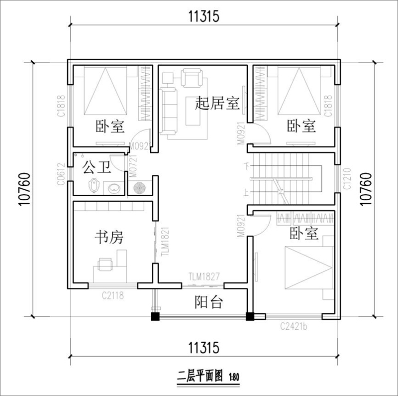 三层乡村别墅平面布局图