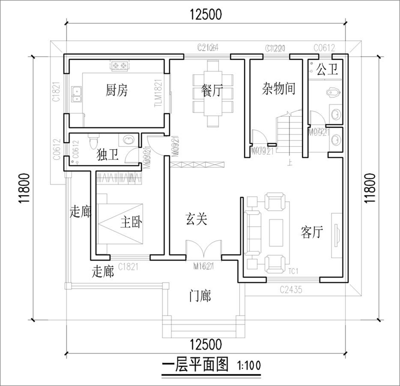 12米x11米农村自建房户型图
