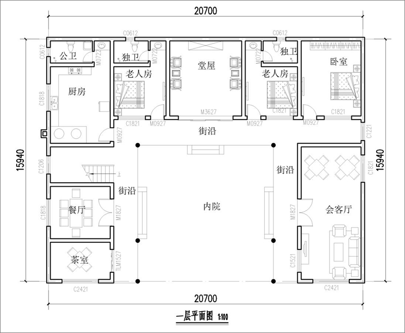 中式三合院户型图