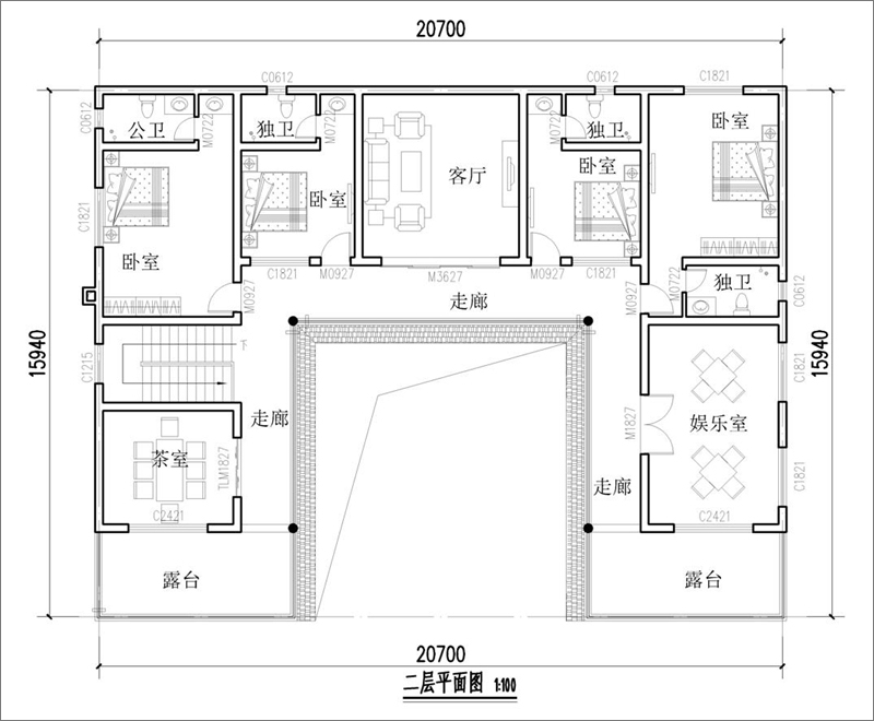 中式三合院平面户型图