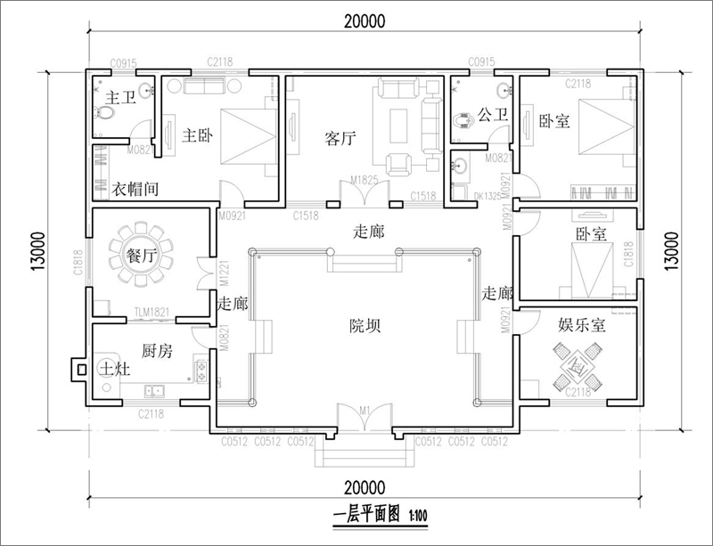 农村一层小四合院平面布局图