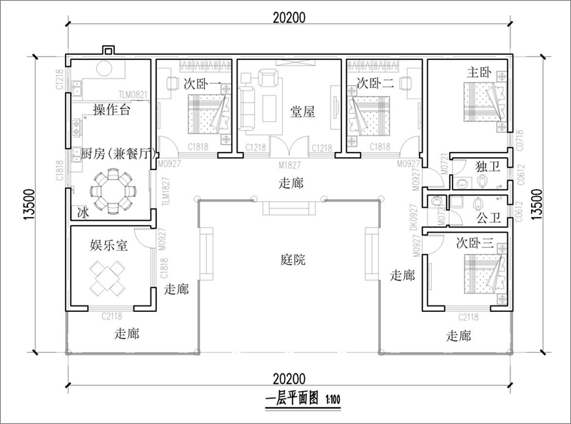 中式三合院平面户型图