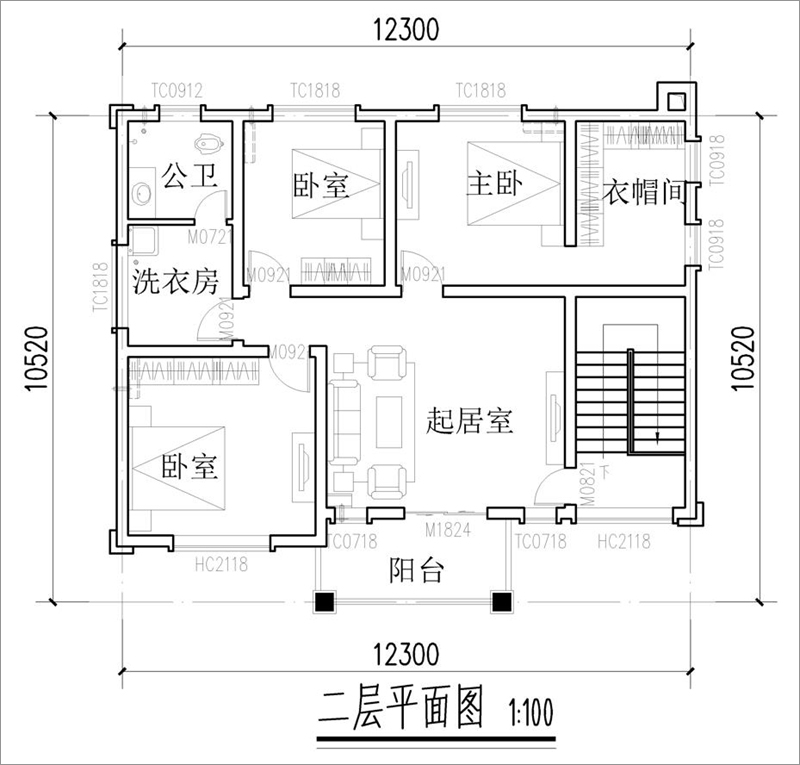 农村二层欧式风格自建别墅二层平面布局图