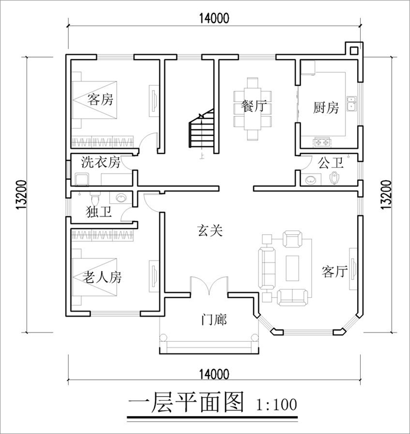 新农村二层欧式自建别墅设计图一层平面布局图