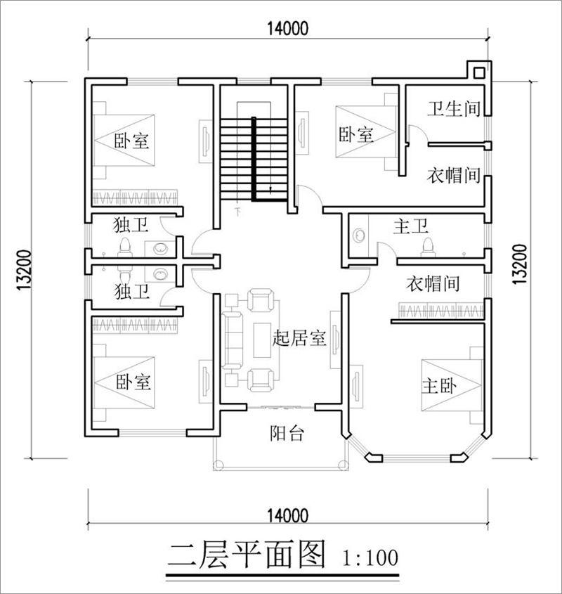 新农村二层欧式自建别墅设计图二层平面布局图