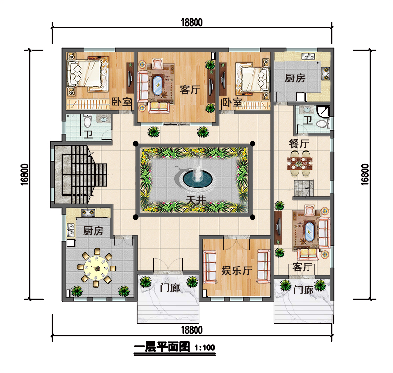 新中式独栋别墅一层户型图