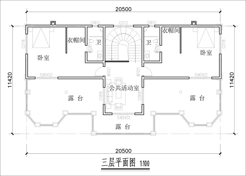 双拼别墅三层平面设计图