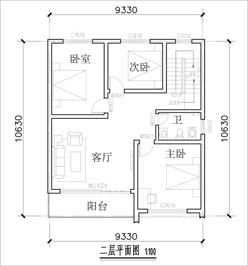 自建别墅二层平面图