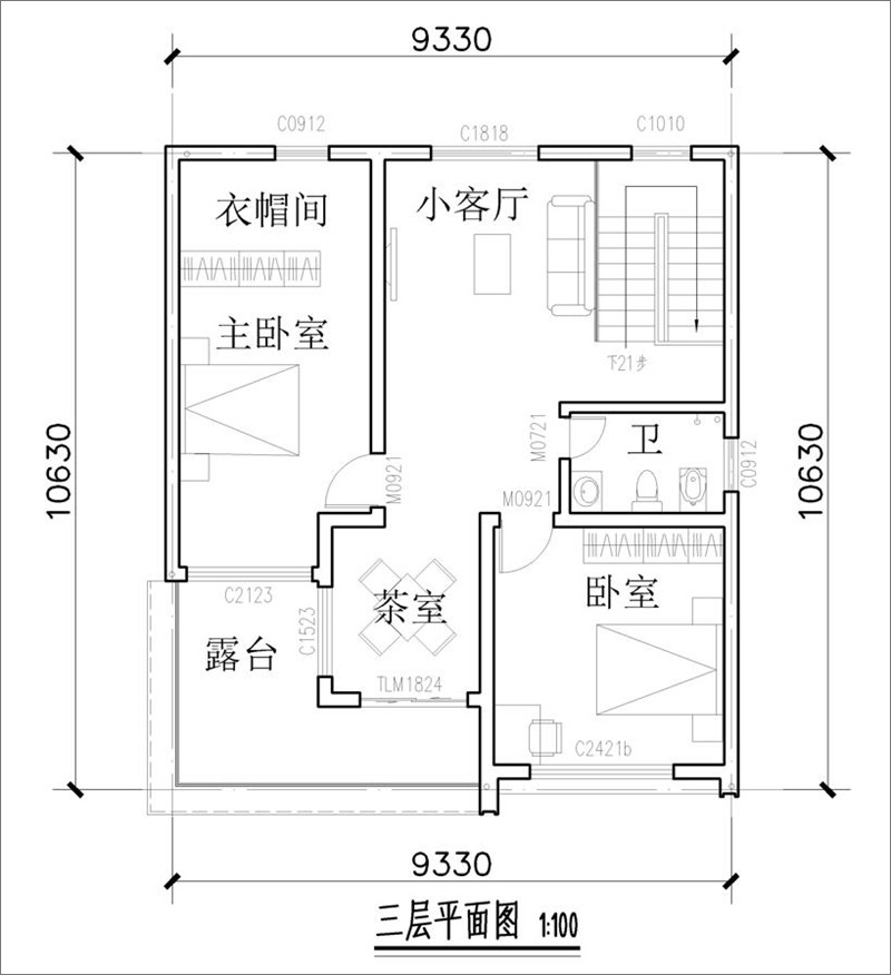 自建房三层平面布局图
