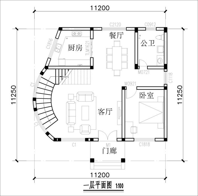 达州开江别墅一层平面图