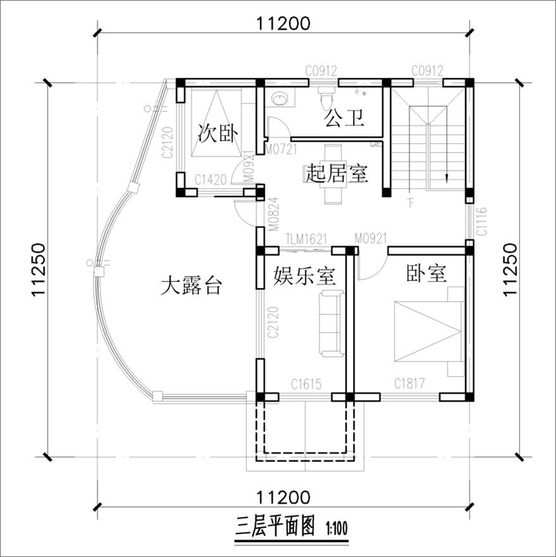 自建别墅三层平面图