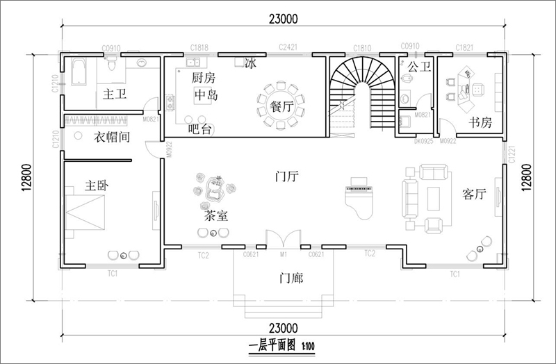 达州别墅一层平面图