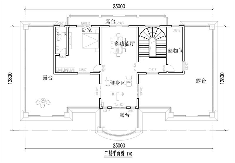 自建别墅三层平面图
