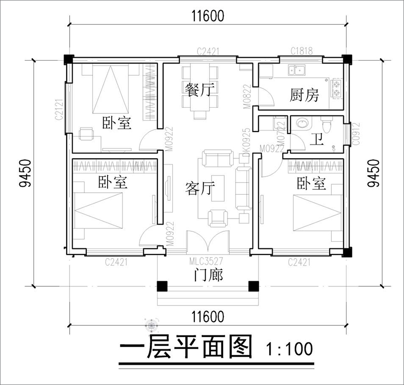 农村一层小别墅平面布局图