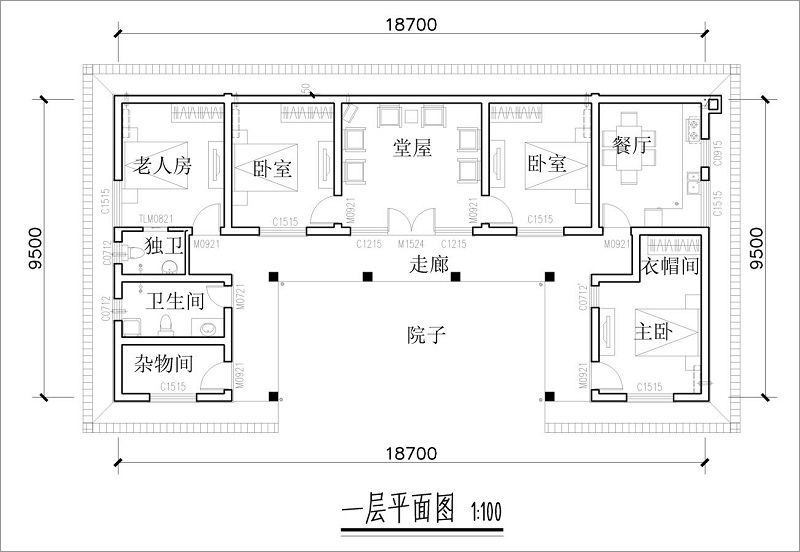 农村一层带堂屋自建房平面图