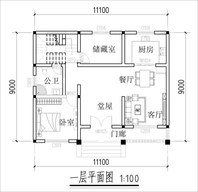 农村小别墅一层平面图