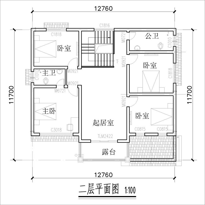 新型别墅房屋二层平面图