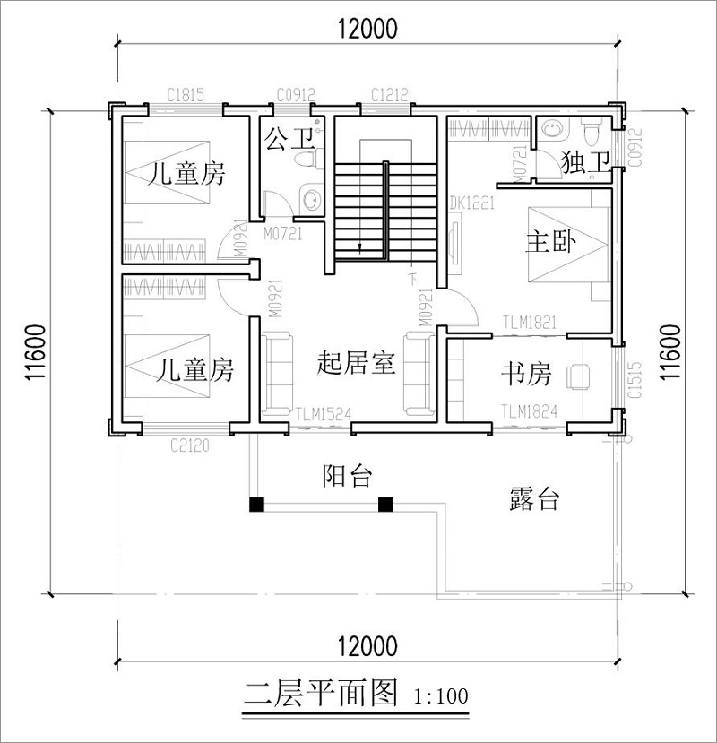 农村民居二层平面图