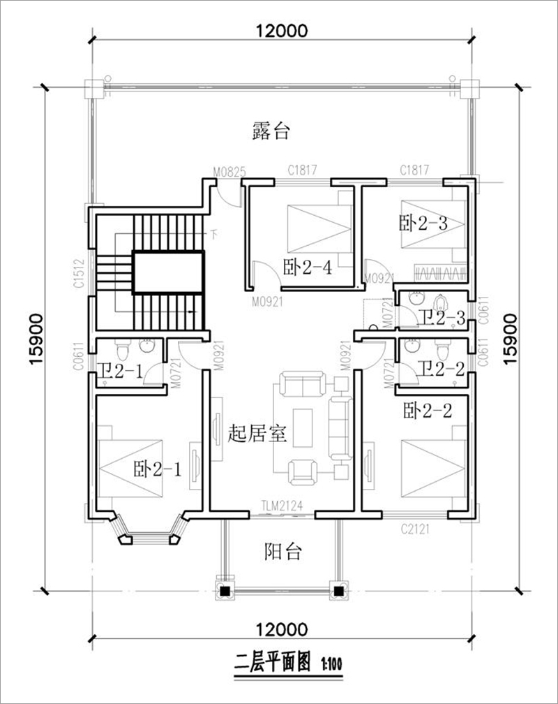 自建房二层平面图