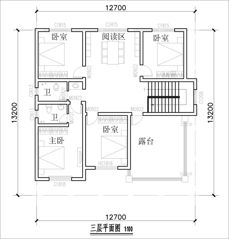 150平方三层别墅户型图