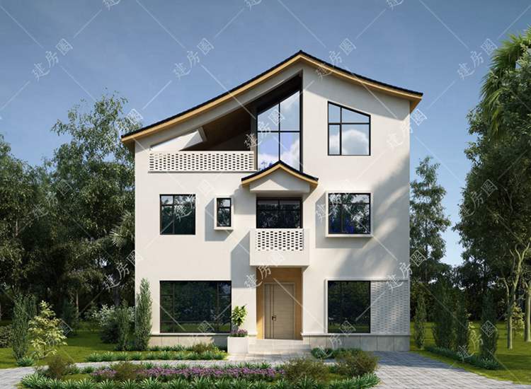 农村120平面三层现代自建房设计图纸，外观极简有品位