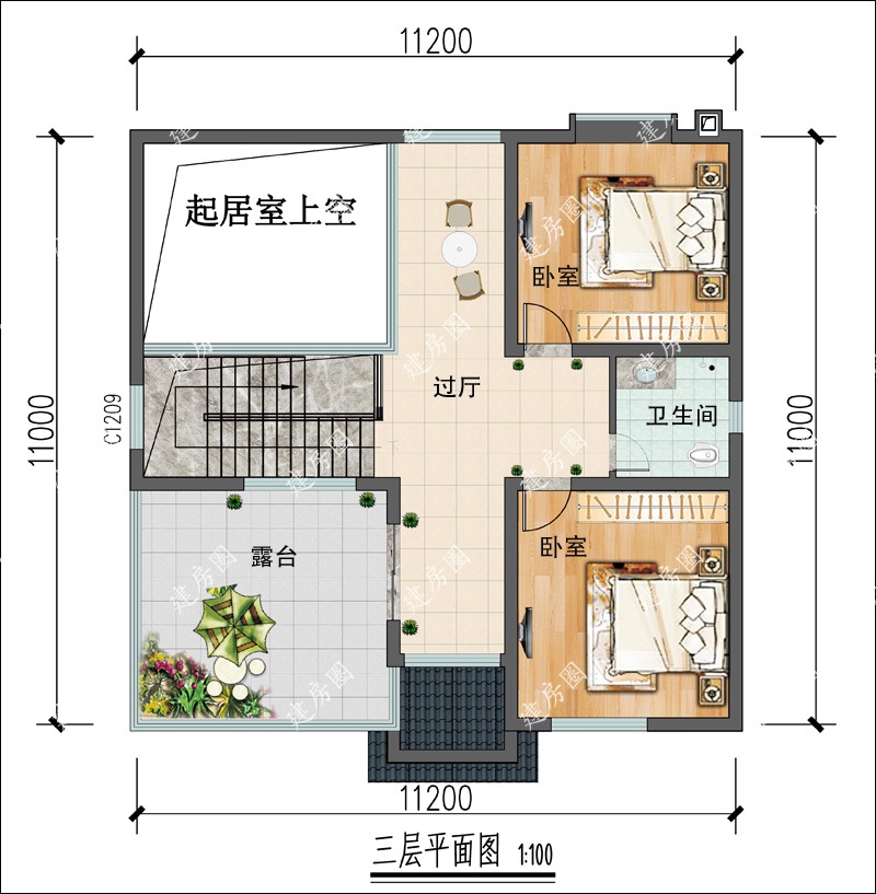 农村现代别墅三层平面图