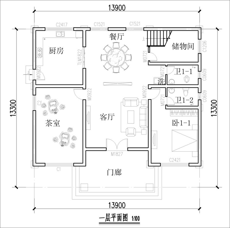 欧式别墅一层平面图