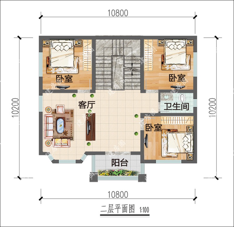 现代自建房二层平面图