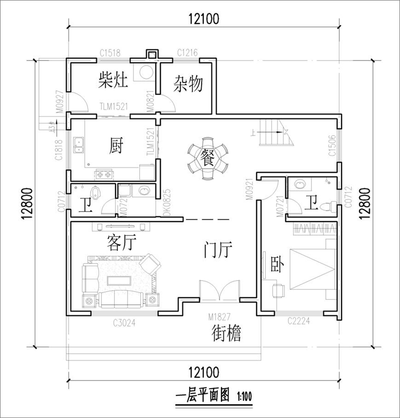 乡村小别墅一层平面图