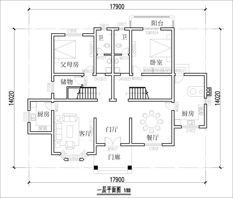 农村别墅一层平面图