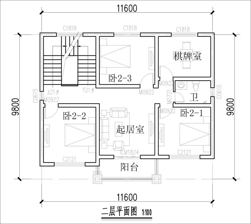 自建房二层平面图