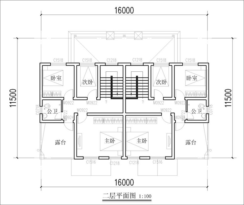 农村双拼自建房二层平面图