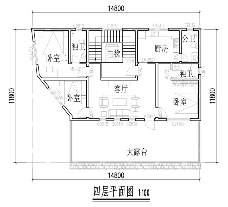 自建房四层平面图