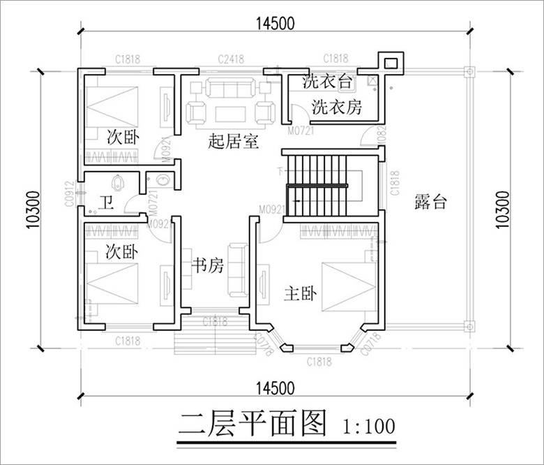 自建房二层平面图