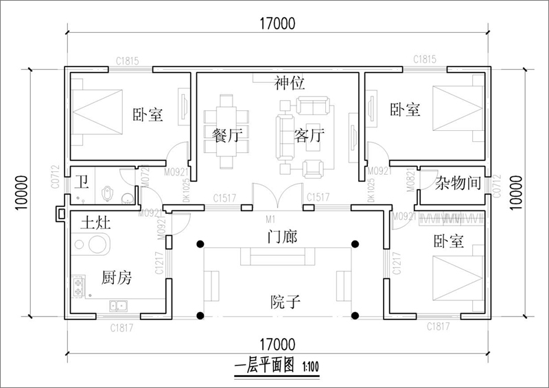农村小型三合院平面图