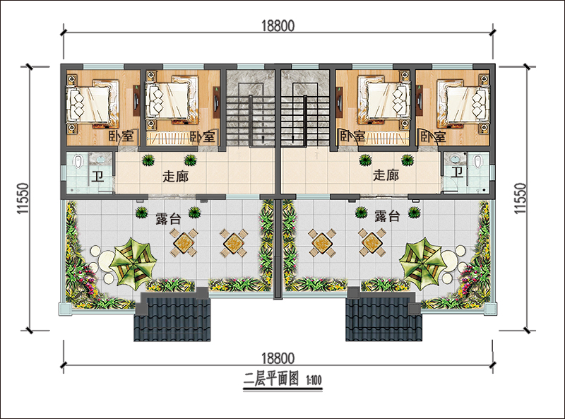 双拼自建房二层户型图