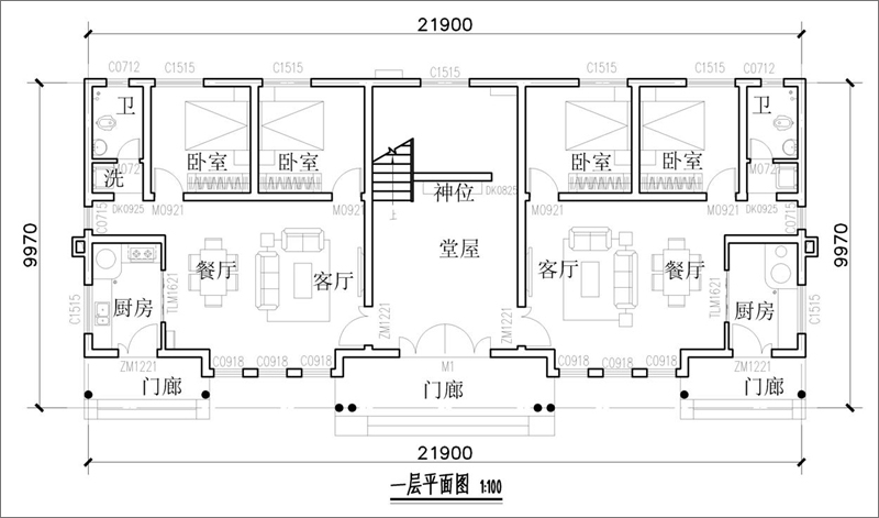 农村双拼小别墅平面图