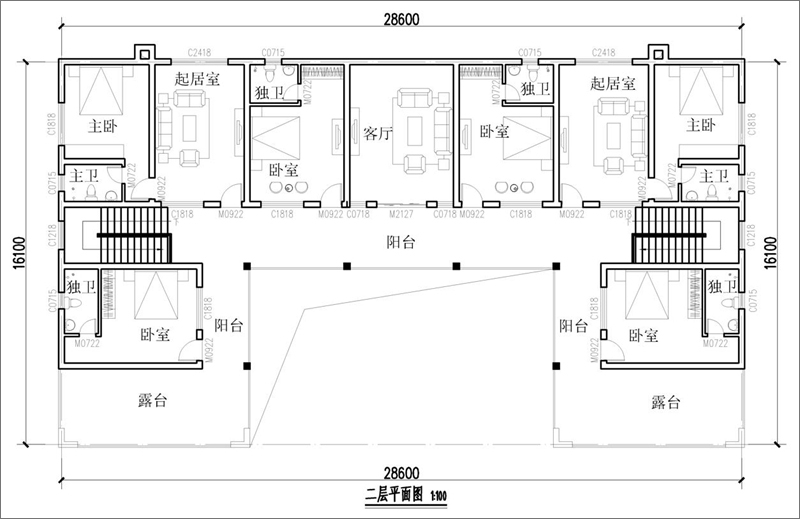 农村二层双拼别墅设计图纸