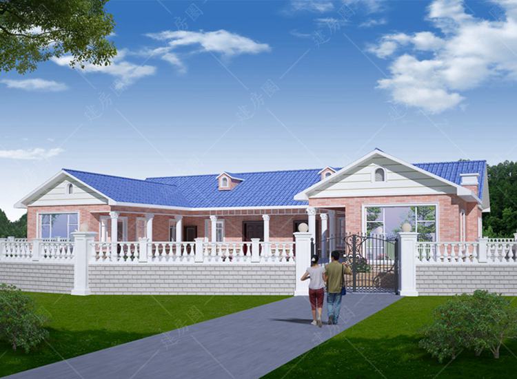 兄弟合建一层欧式田园风格乡村房屋设计，带堂屋柴火房