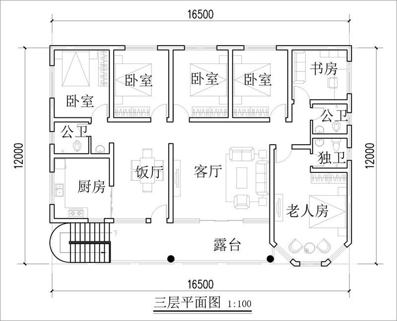 三层平面布局图