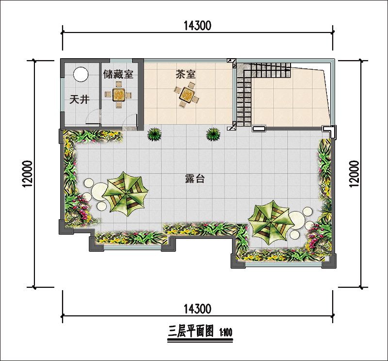 14米x12米三层现代自建房平面设计图